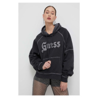 Mikina Guess Originals dámská, šedá barva, s kapucí, s aplikací