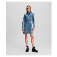 Šaty karl lagerfeld jeans klj lslv pintuck denim dress stone washed bright blue