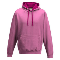 Just Hoods Unisex týmová kontrastní klokánka s kapucí, růžová světlá - růžová sytá, vel.S