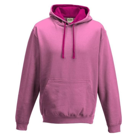 Just Hoods Unisex týmová kontrastní klokánka s kapucí, růžová světlá - růžová sytá, vel.S