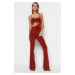 Trendyol Cinnamon Jumpsuit with Knitted Window/Cut Out Detail and Shimmer