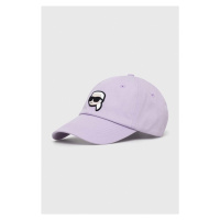 Bavlněná baseballová čepice Karl Lagerfeld fialová barva, s aplikací