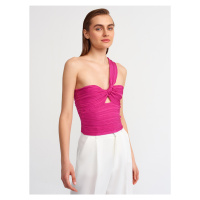 Dilvin 10168 One-Shoulder Knitwear Bustier-fuchsia