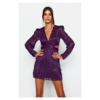 Trendyol Purple Glittering Cut Out/Window Detail Elegant Evening Dress