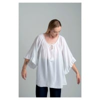 White airy boho blouse oversize with tassel