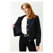 Trendyol Navy Blue Oversize Tweed Jacket Coat