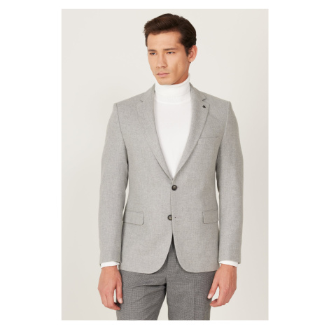 ALTINYILDIZ CLASSICS Men's Gray Slim Fit Slim Fit Mono Collar Patterned Woolen Blazer Jacket AC&Co / Altınyıldız Classics