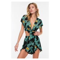 Trendyol Tropical Patterned Pompom Beach Bottom Top Set