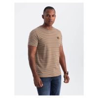 Men's striped t-shirt with Ombre Design patch - brown and white