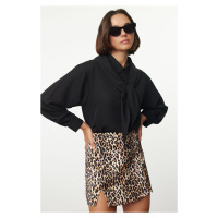 Trendyol Black Shoulder Shawl Detailed Oversize Wide Fit Shirt