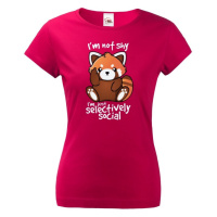 Dámské tričko s červenou pandou - I am not shy - tričko pro stydlivé