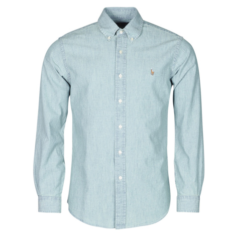 Polo Ralph Lauren CHEMISE AJUSTEE EN CHAMBRAY DENIM COL BOUTONNE LOGO PONY PLAYER Modrá