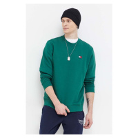 Bavlněná mikina Tommy Jeans pánská, zelená barva, hladká, DM0DM17986