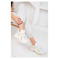 Soho White-Silver-Yellow Women's Sneakers 18109