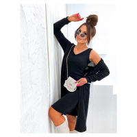 Černé dámské úpletové šaty s přehozem přes oblečení (8215)