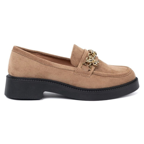 Stylové dámské mokasíny béžové na širokém podpatku