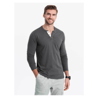 Tmavě šedé pánské tričko s knoflíky Ombre Clothing HENLEY