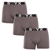 3PACK pánské boxerky Styx long sportovní guma tmavě šedé (3U1063)