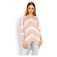 Volný svetr tříbarevný pletený pulovr s výstřihem vzadu 30057
