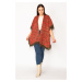 Şans Women's Plus Size Claret Red Shawl Pattern Thick Knitwear Poncho With Tassel And Shimmer De