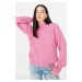 Trendyol růžový měkký texturovaný základní pletený svetr