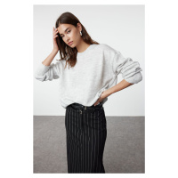 Trendyol Light Grey Wide Pattern Soft Texture Knitwear Sweater