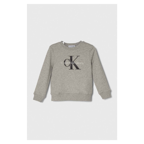 Dětská bavlněná mikina Calvin Klein Jeans šedá barva, s potiskem