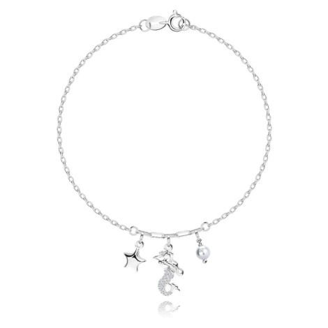 Stříbrný náramek 925 - mořská hvězdice, mořská panna, bílá syntetická perla, čirý zirkon Šperky eshop