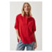 Happiness İstanbul Women's Red Balloon Sleeve Poplin Shirt