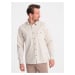 Men's REGULAR FIT cotton shirt with buttoned pockets - cream V1 OM-SHCS-0146