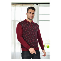 29477 Dewberry Zippered Polo Collar Mens Sweater-BORDEAUX