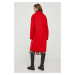 Vlněný kabát Tommy Hilfiger červená barva, přechodný, oversize, WW0WW39756