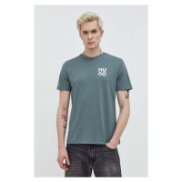 Bavlněné tričko HUGO zelená barva, s potiskem, 50508944