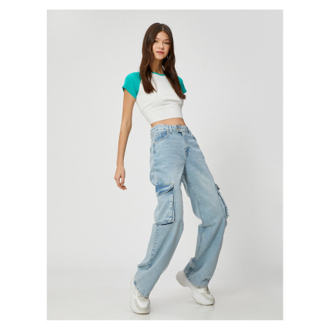 Koton Cargo Jeans Straight Jeans Pocket Detailní rovné nohavice - Nora Jean