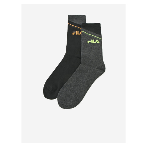 Sada dvou párů pánských vzorovaných ponožek v šedo-černé barvě FILA