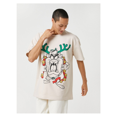 Koton Christmas Theme Tasmanian Devil Oversize T-Shirt, Crew Neck Licensed Print.
