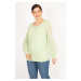 Şans Women's Green Plus Size Sleeves Tulle Lace Detailed Tunic