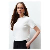 Trendyol White Stone Accessory Detailed Regular Pattern Knitted T-Shirt