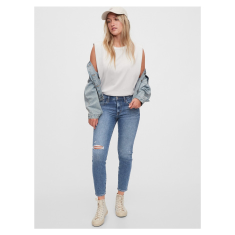 Modré dámské džíny mid rise distressed true skinny GAP