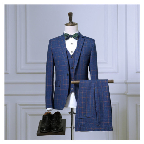 Pánský oblek 3v1 business styl pruhovaný - MODRÝ