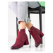 Komfortní kotníčkové boty dámské červené na širokém podpatku