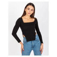 ČERNÝ CROP TOP S CÍPY A DLOUHÝMI RUKÁVY --BLACK Černá