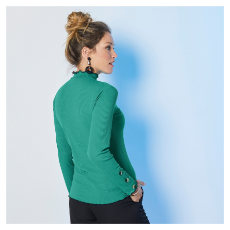 Blancheporte Žebrované tričko se stojáčkem smaragdově zelená