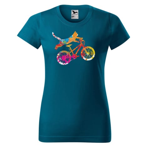 DOBRÝ TRIKO Dámské tričko s potiskem Kočka na kole Barva: Ebony grey