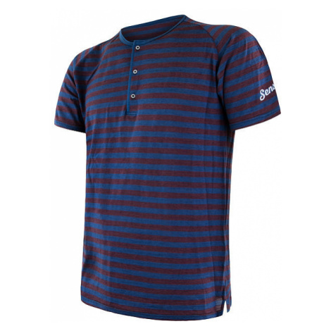 Pánské tričko s knoflíky SENSOR Merino Air PT modrá/vínová