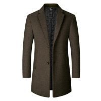 Pánský elegantní kabát z vlny s límečkem - HNĚDÝ XXL
