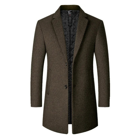 Pánský elegantní kabát z vlny s límečkem - HNĚDÝ XXL CARANFLER