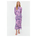 Trendyol Lilac Floral Skirt Frilly Lined Woven Chiffon Dress