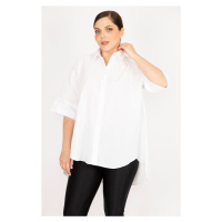 Şans Women's White Plus Size Front Buttoned Back Long Shirt