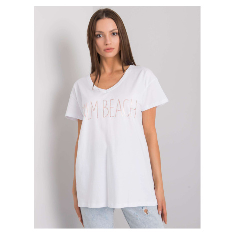 Bílé tričko s výstřihem do V Fashionhunters